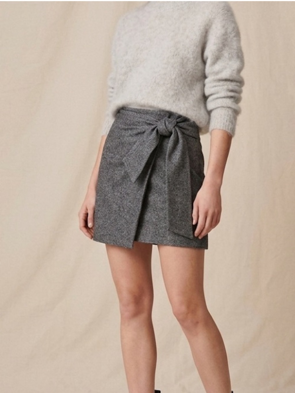 Wilfred Dorine Wrap Wool Blend Wrap Mini Skirt Grey Heather Size 4 Cashmere New